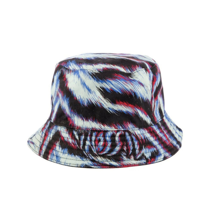 Abstract patterned bucket hat with diagonal brushstroke design in blue, red, white and black — Missoni | Endless UAE