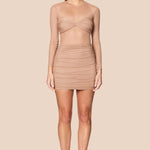 Noemie Mini beige ruched cutout dress with long sleeves and fitted skirt — Nookie | Endless UAE