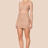 Noemie Mini beige ruched cutout dress with long sleeves and fitted skirt — Nookie | Endless UAE