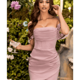 Nude Draped Bardot Corset Mini Dress - Endless - UAE Rental and Resale for Women's Fashion