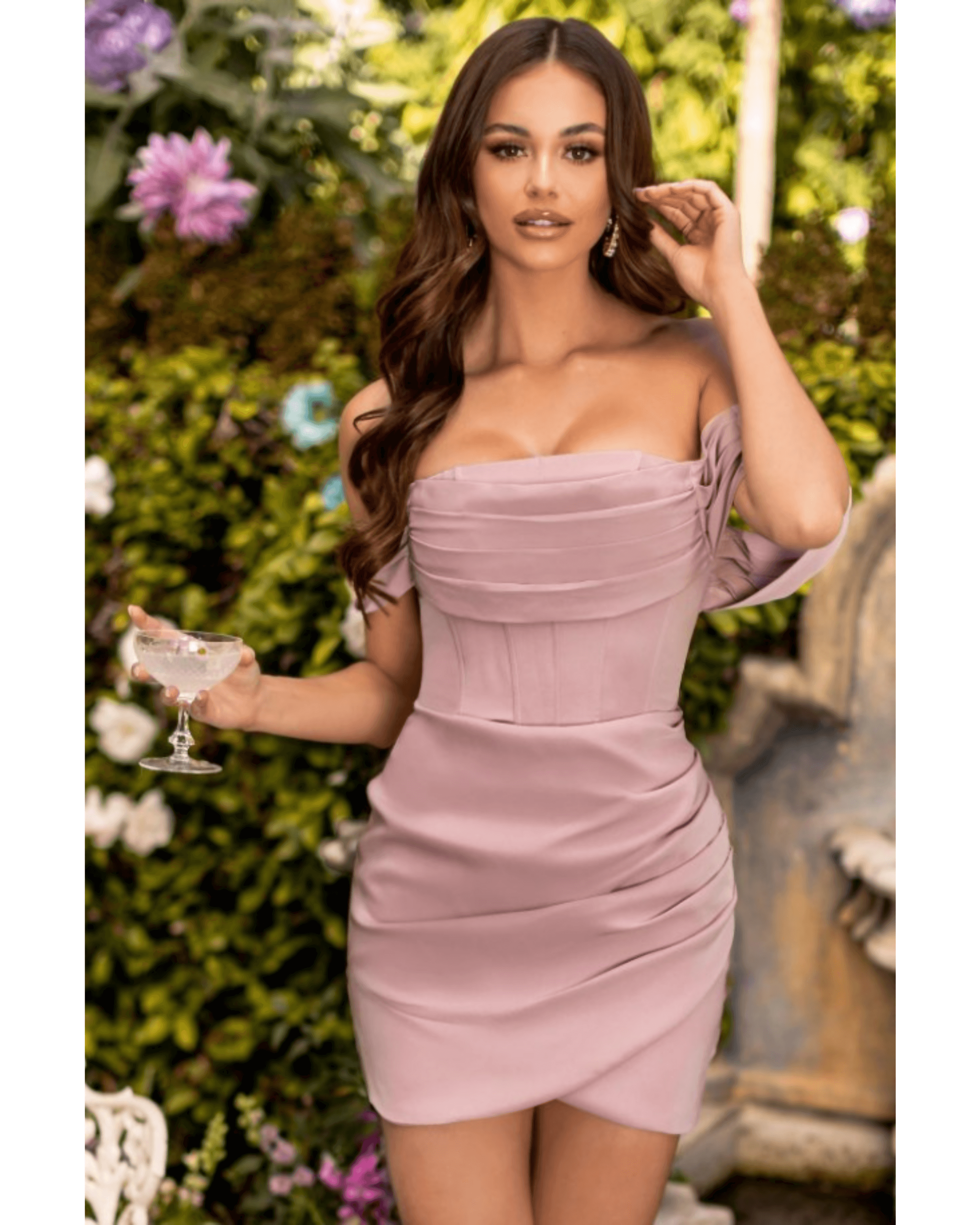 Nude Draped Bardot Corset Mini Dress - Endless - UAE Rental and Resale for Women's Fashion