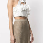 White cropped halter top with floral appliqué detailing and tie neck closure — Zimmermann | Endless UAE
