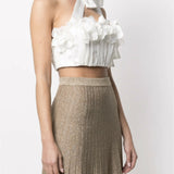 White cropped halter top with floral appliqué detailing and tie neck closure — Zimmermann | Endless UAE