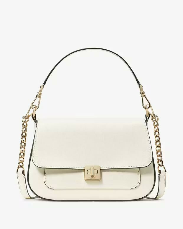 Phoebe Small Flap Crossbody Bag in cream leather with gold chain strap — Kate Spade | Endless UAE