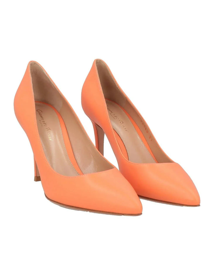 Orange pointed-toe stiletto pump with curved heel — Gianvito Rossi | Endless UAE