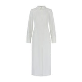 White long sleeve collar maxi dress with front slit — Odd Muse | Endless UAE