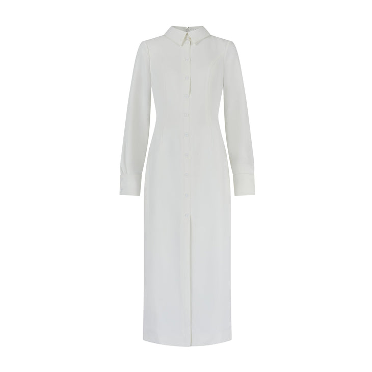 White long sleeve collar maxi dress with front slit — Odd Muse | Endless UAE