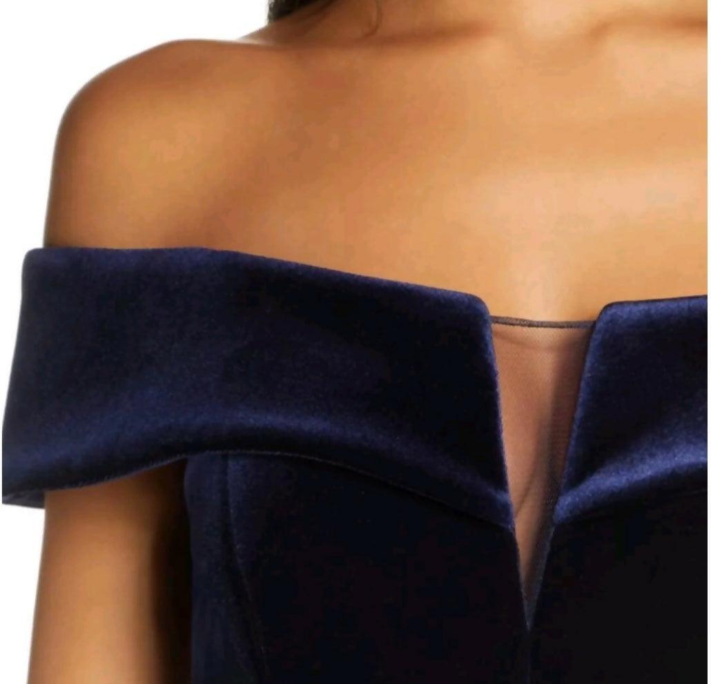 Off Shoulder Navy Velvet - Endless - UAE Rental and Resale for Women's Fashion