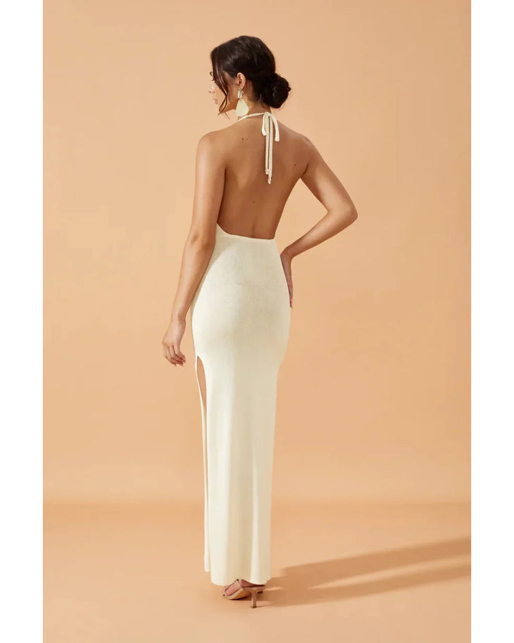 Zoelle Dress in cream with halter neckline and cutout details — Flook The Label | Endless UAE
