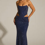 Saphira Embellished Cut-Out Draped Corset Gown