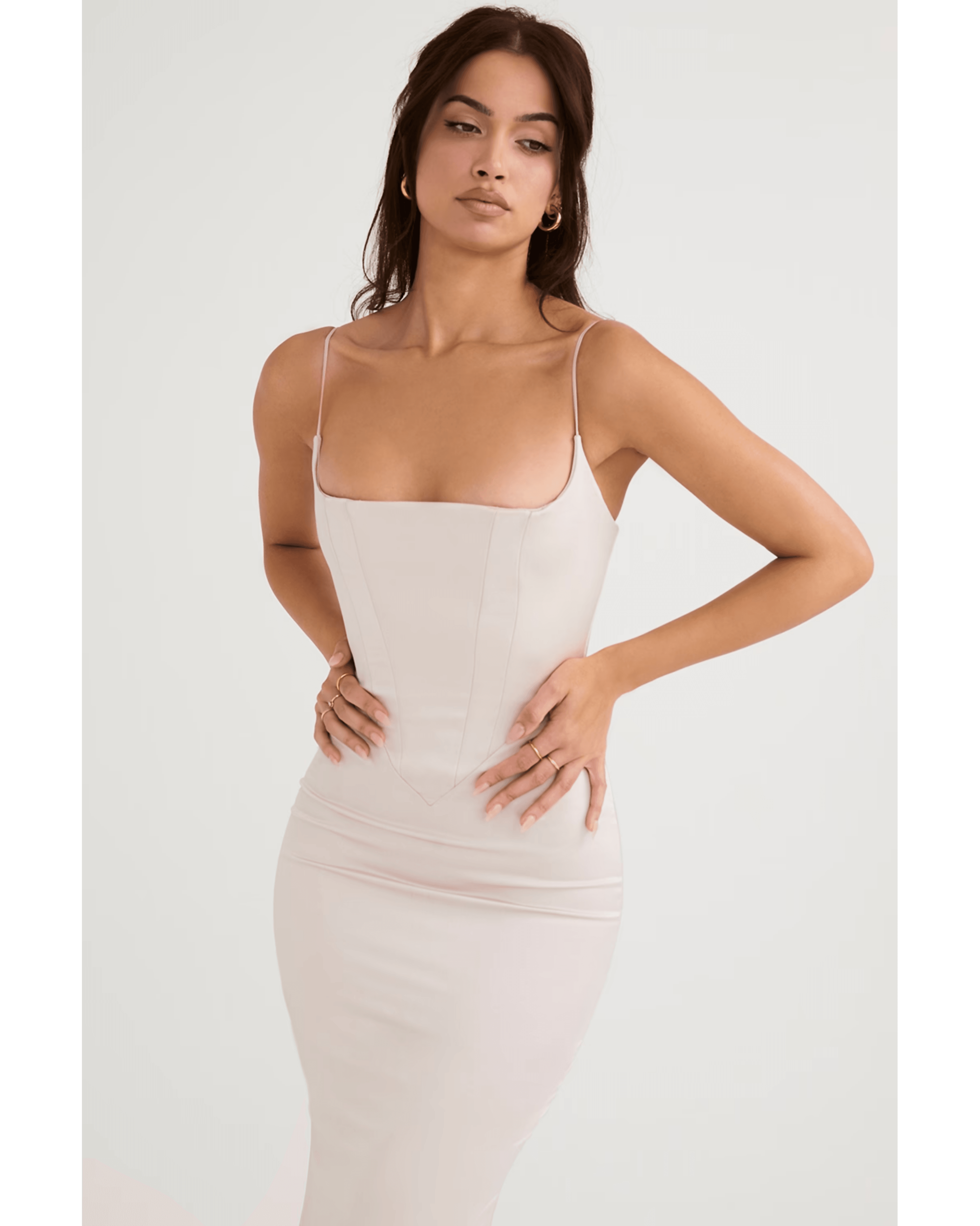 Olivette Crystal Satin Corset Maxi Dress - Endless - UAE Rental and Resale for Women's Fashion