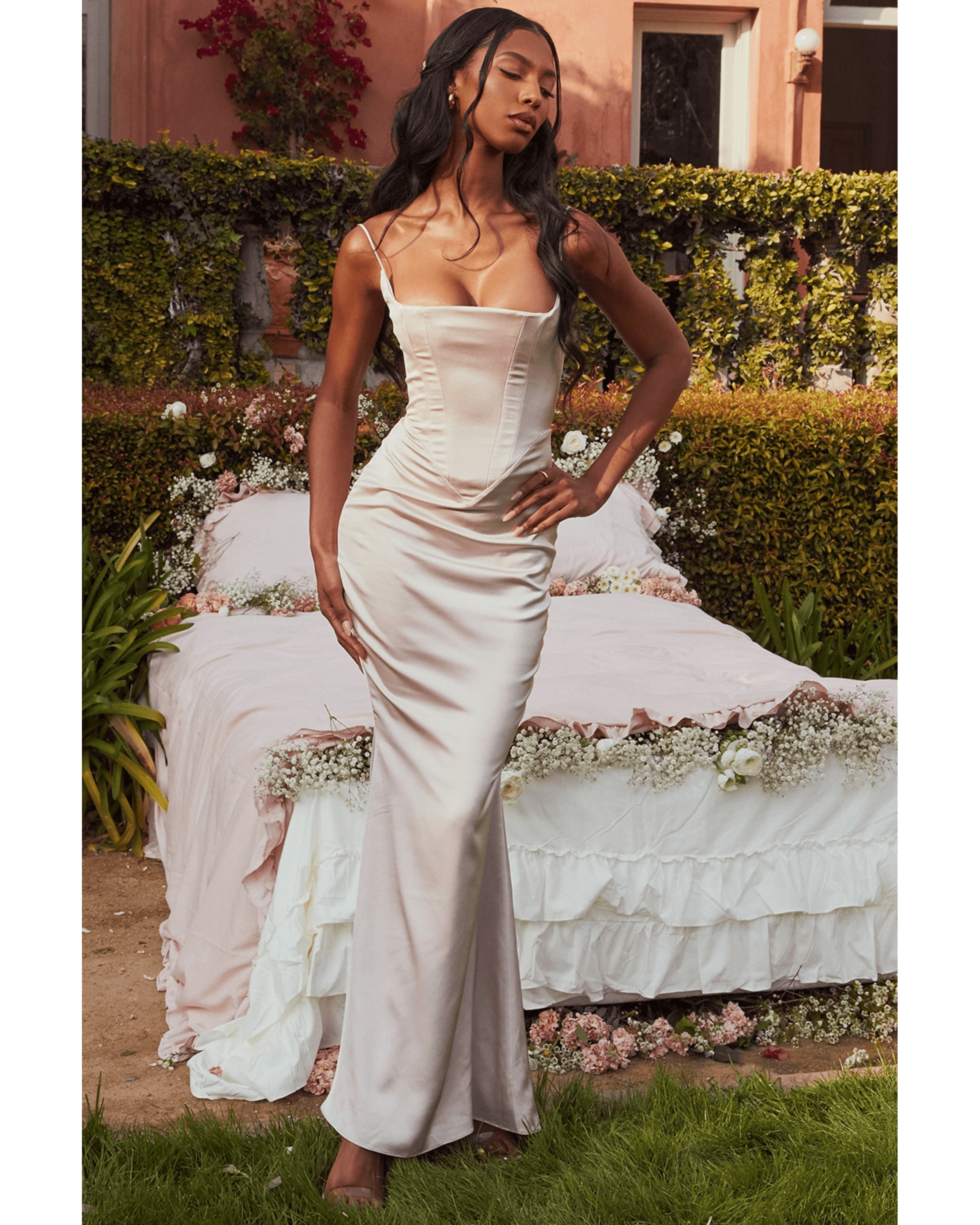 Olivette Crystal Satin Corset Maxi Dress - Endless - UAE Rental and Resale for Women's Fashion