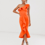 One Shoulder Frill Bodycon Dress - Endless - UAE Rental and Resale for Women's Fashion