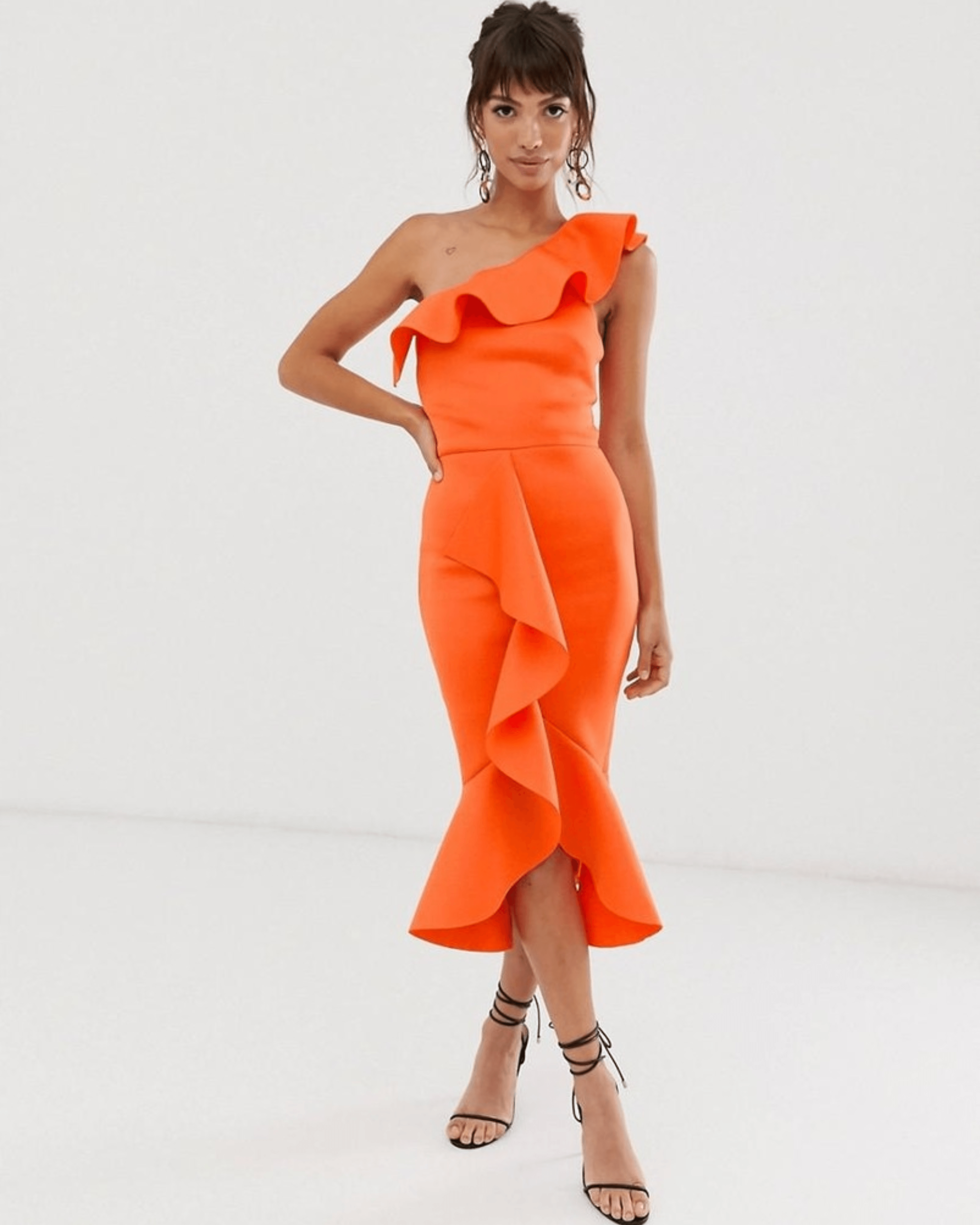 One Shoulder Frill Bodycon Dress - Endless - UAE Rental and Resale for Women's Fashion