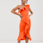 One Shoulder Frill Bodycon Dress - Endless - UAE Rental and Resale for Women's Fashion