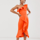 One Shoulder Frill Bodycon Dress - Endless - UAE Rental and Resale for Women's Fashion