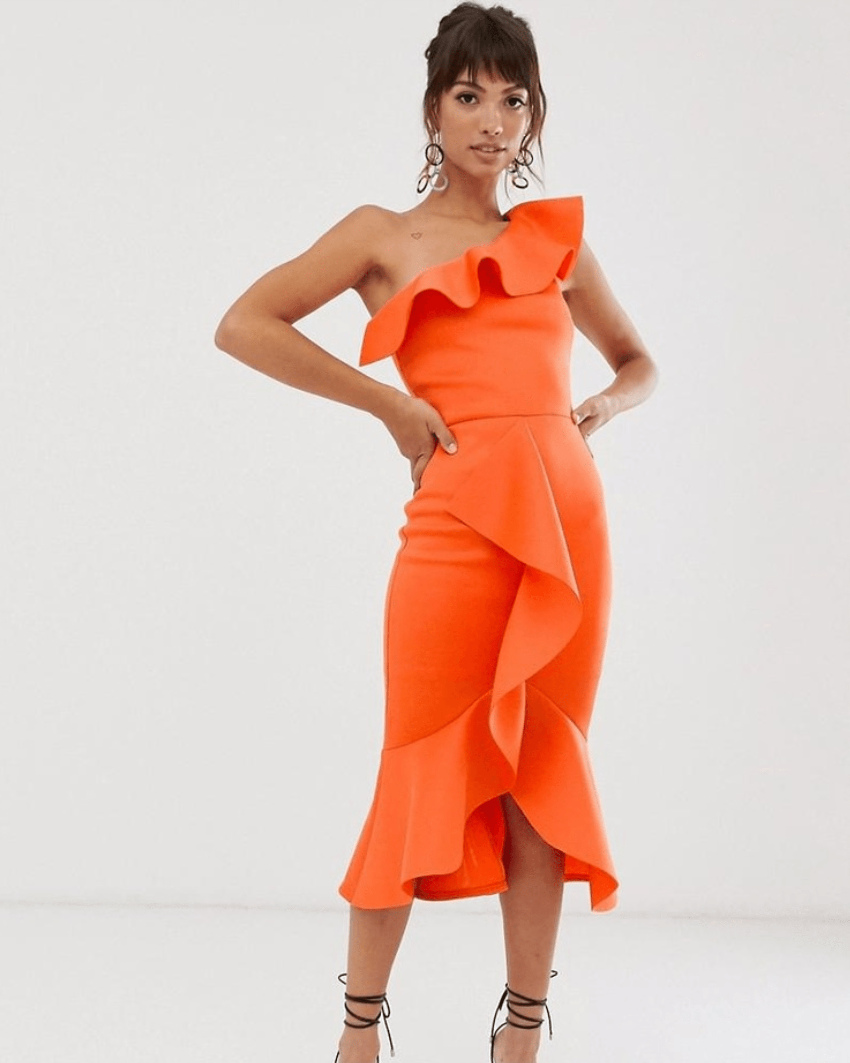 One Shoulder Frill Bodycon Dress - Endless - UAE Rental and Resale for Women's Fashion