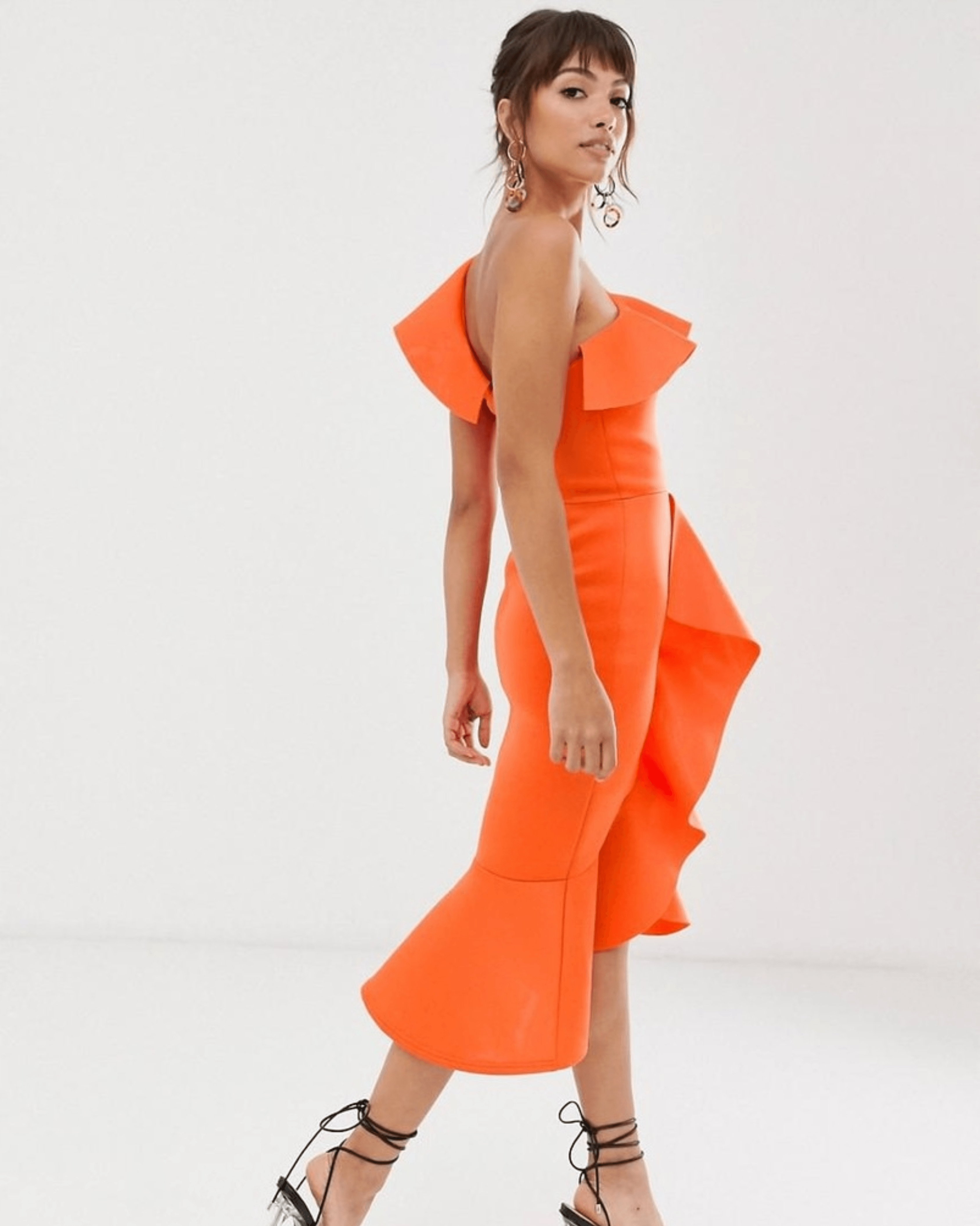 One Shoulder Frill Bodycon Dress - Endless - UAE Rental and Resale for Women's Fashion