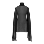 Black sheer mesh turtleneck dress with dramatic long flowing sleeves and fitted silhouette — Rat & Boa | Endless UAE