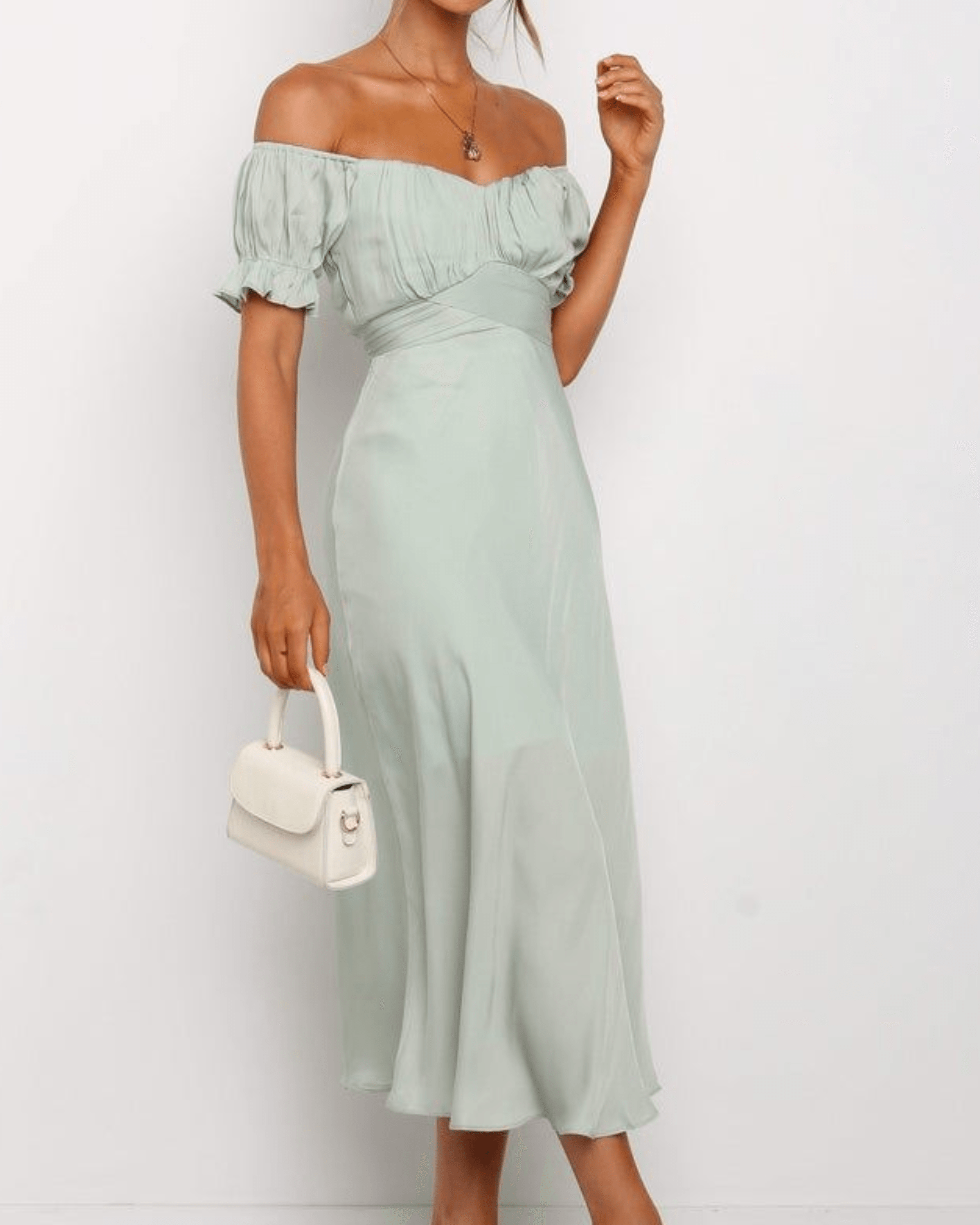 Oralie Off Shoulder Midi Dress - Endless - UAE Rental and Resale for Women's Fashion