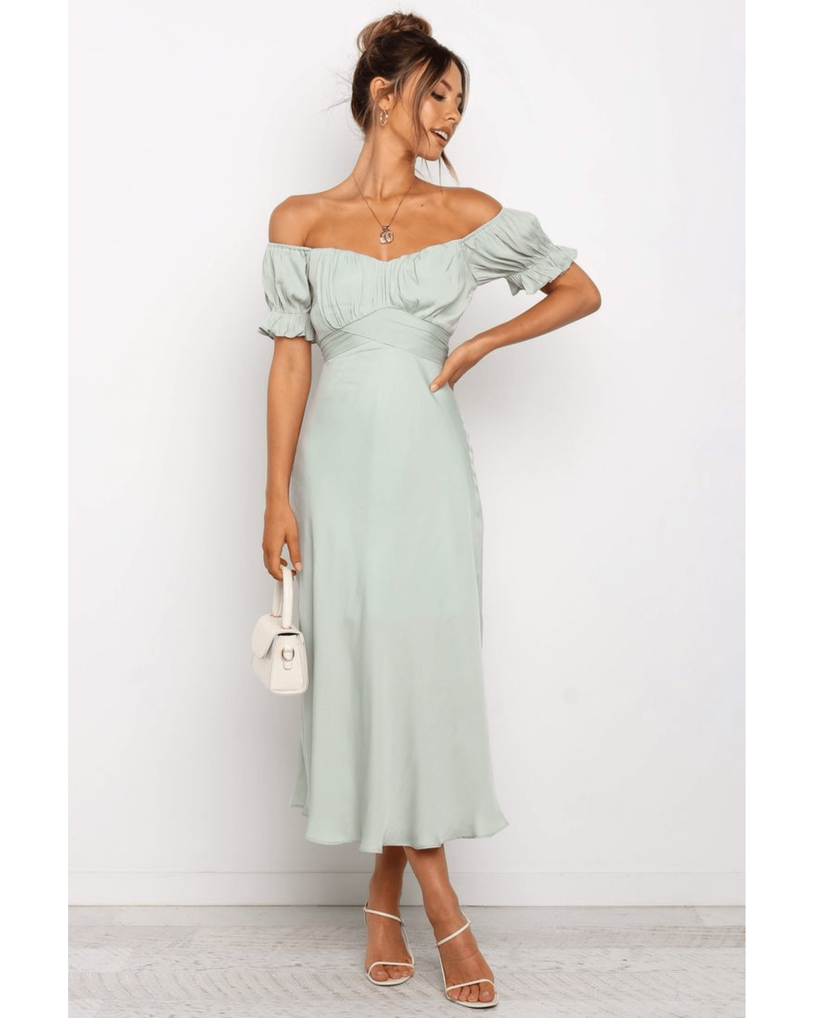 Oralie Off Shoulder Midi Dress - Endless - UAE Rental and Resale for Women's Fashion