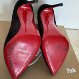 Black suede pointed-toe pumps with cream insoles and tan leather interior — Endless | Endless UAE