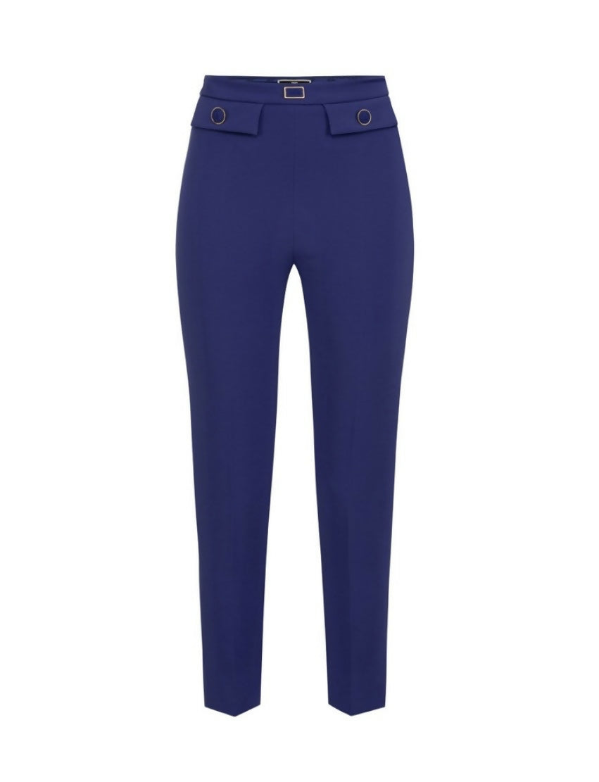 Woman wearing royal blue double-breasted tailored suit with black heels — Elisabetta Franchi | Endless UAE