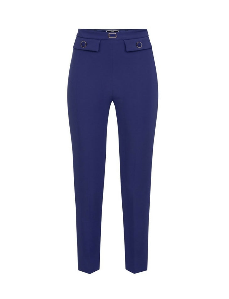 Woman wearing royal blue double-breasted tailored suit with black heels — Elisabetta Franchi | Endless UAE