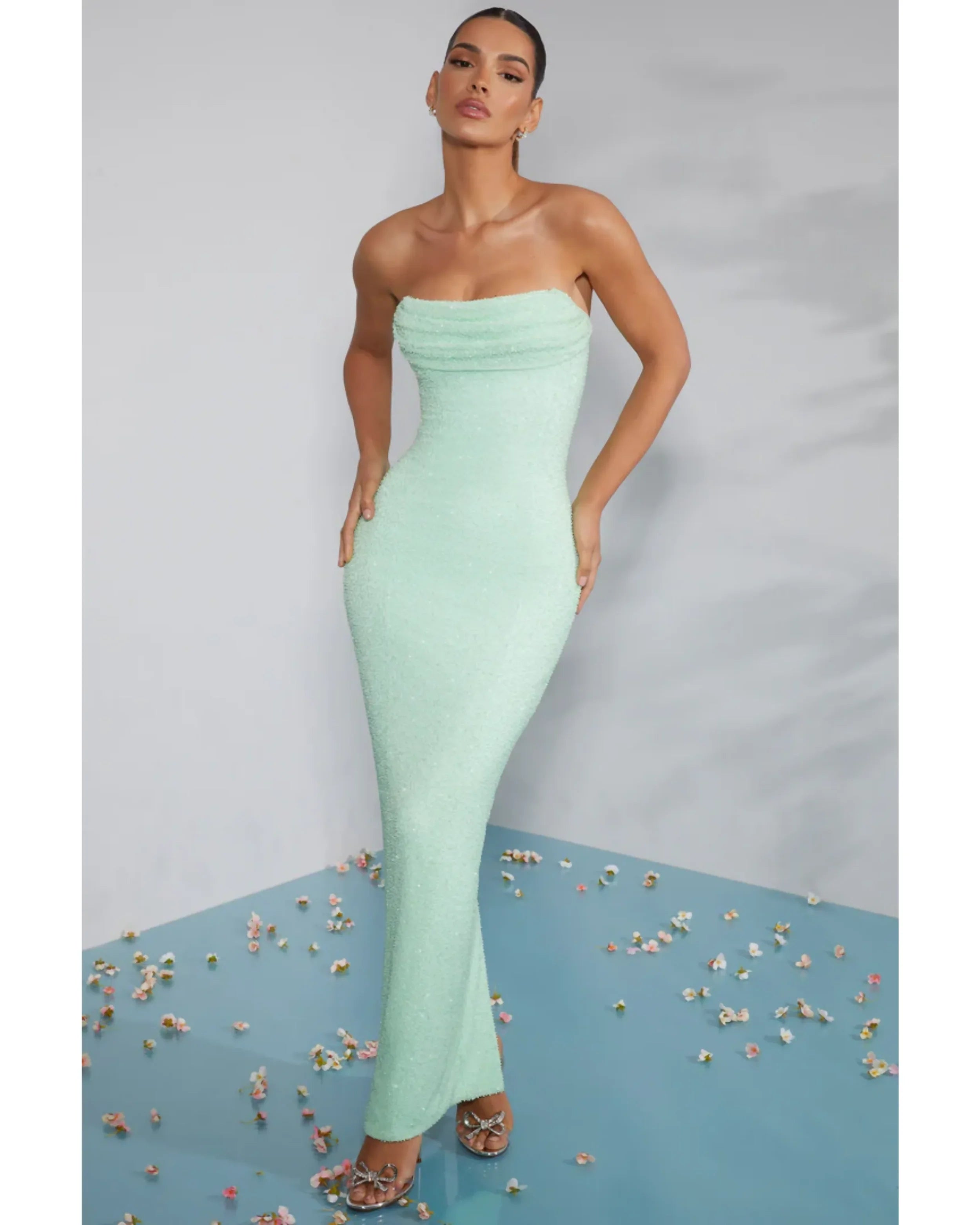 Palermo Embellished Bandeau Cowl Neck Maxi Dress - Endless - UAE Rental and Resale for Women's Fashion