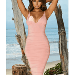 Paradise Plunge Ruched Midi Dress in Dusky Pink - Endless - UAE Rental and Resale for Women's Fashion