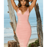 Paradise Plunge Ruched Midi Dress in Dusky Pink - Endless - UAE Rental and Resale for Women's Fashion