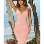 Paradise Plunge Ruched Midi Dress in Dusky Pink - Endless - UAE Rental and Resale for Women's Fashion