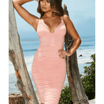 Paradise Plunge Ruched Midi Dress in Dusky Pink - Endless - UAE Rental and Resale for Women's Fashion