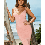 Paradise Plunge Ruched Midi Dress in Dusky Pink - Endless - UAE Rental and Resale for Women's Fashion