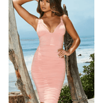 Paradise Plunge Ruched Midi Dress in Dusky Pink - Endless - UAE Rental and Resale for Women's Fashion