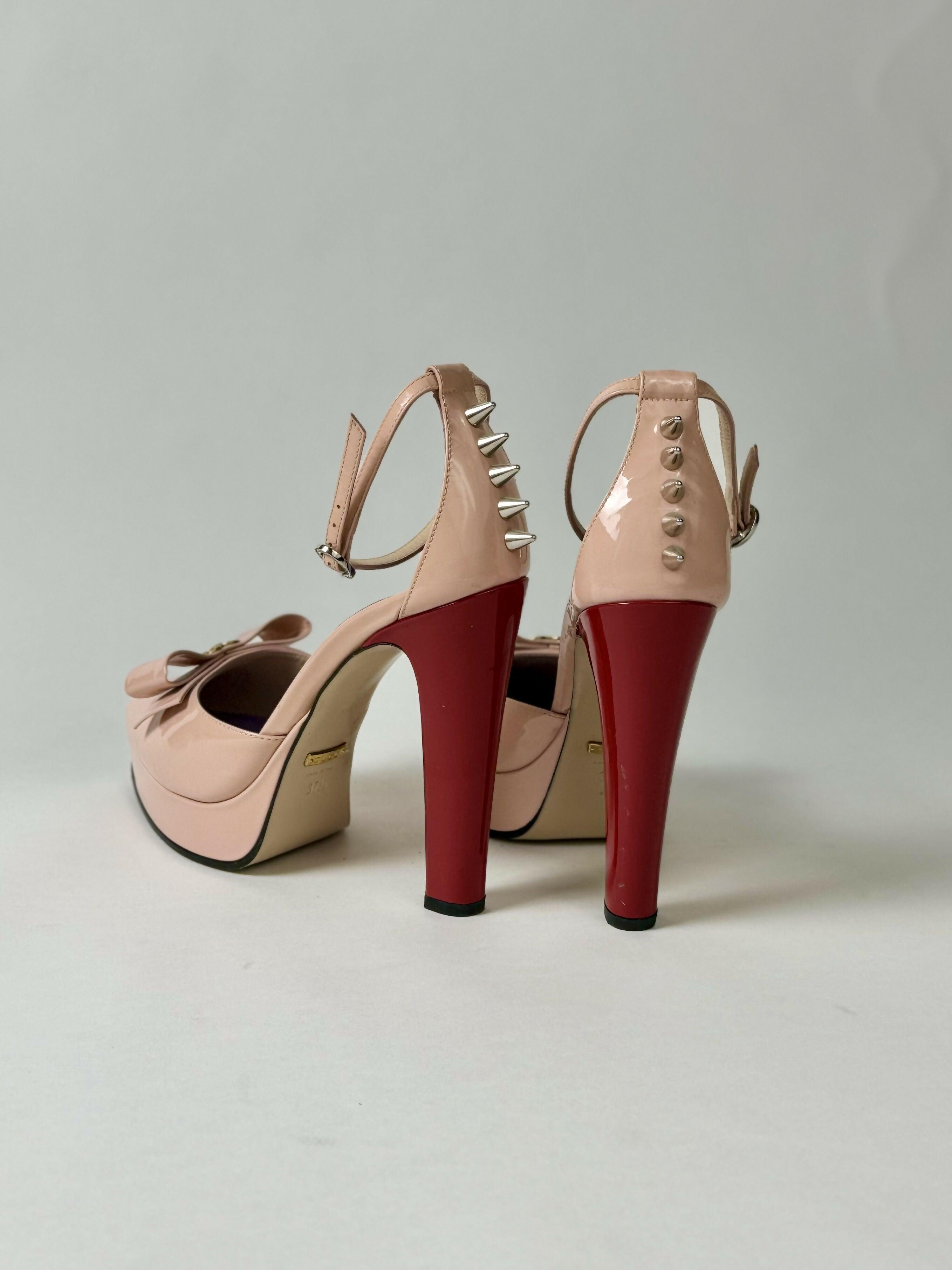 Patent Crystal GG Bow Sadie Spike Ankle Strap d'Orsay Platform High Heel Pumps - Endless - UAE Rental and Resale for Women's Fashion