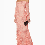 Peach Off-The-Shoulder 3D-Embroidered Gown - Endless - UAE Rental and Resale for Women's Fashion