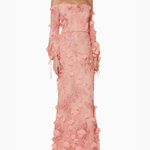 Peach Off-The-Shoulder 3D-Embroidered Gown - Endless - UAE Rental and Resale for Women's Fashion