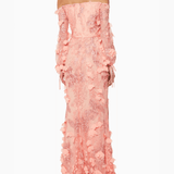 Peach Off-The-Shoulder 3D-Embroidered Gown - Endless - UAE Rental and Resale for Women's Fashion