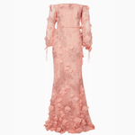Peach Off-The-Shoulder 3D-Embroidered Gown - Endless - UAE Rental and Resale for Women's Fashion