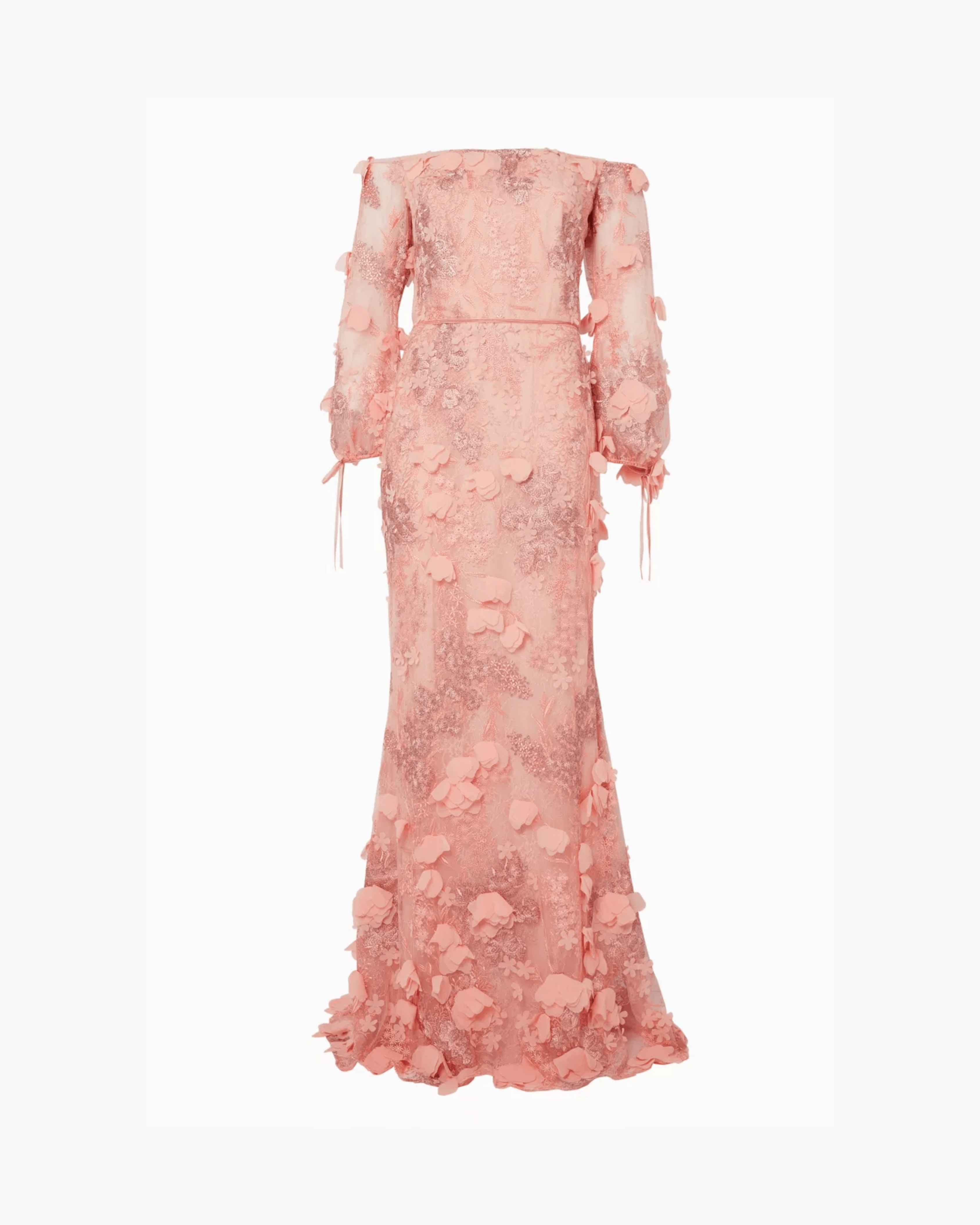 Peach Off-The-Shoulder 3D-Embroidered Gown - Endless - UAE Rental and Resale for Women's Fashion