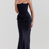 Persephone black strapless corset dress with ruched skirt — House of CB | Endless UAE