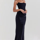 Persephone black strapless corset dress with ruched skirt — House of CB | Endless UAE