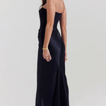 Persephone black strapless corset dress with ruched skirt — House of CB | Endless UAE