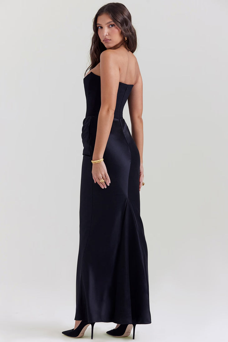 Persephone black strapless corset dress with ruched skirt — House of CB | Endless UAE