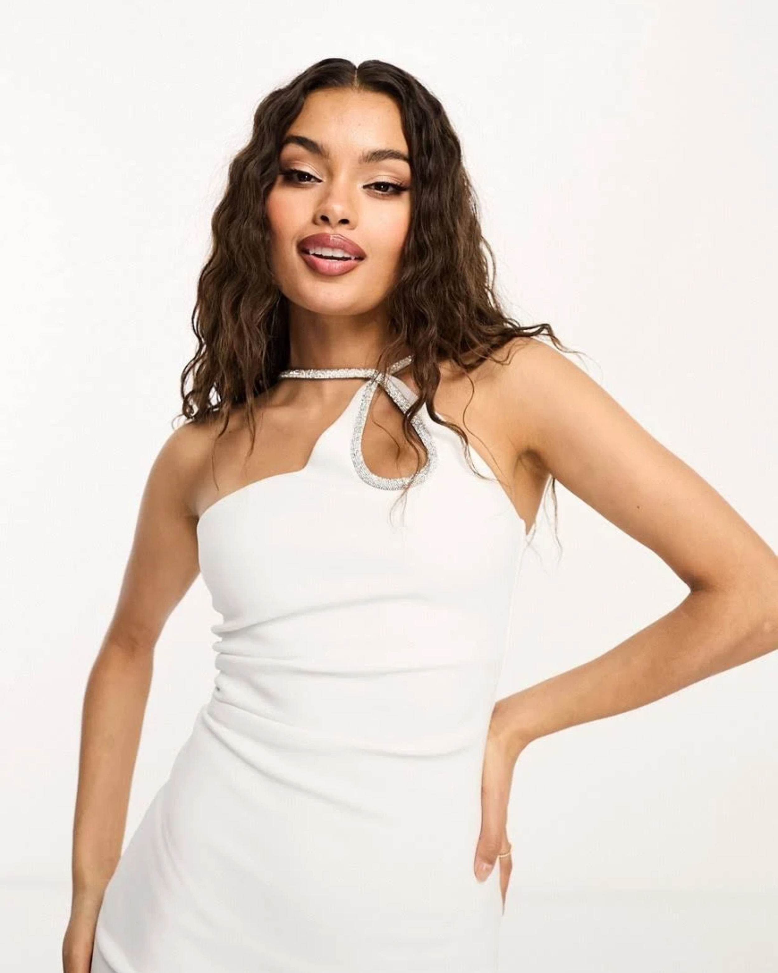 Petite Asymmetrical Diamante Teardop Midi Dress - Endless - UAE Rental and Resale for Women's Fashion