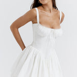 White corset mini dress with lace trim, pintuck bodice, and full skirt — House of CB | Endless UAE