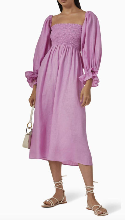 Pink Atlanta Midi Dress in Linen - Endless