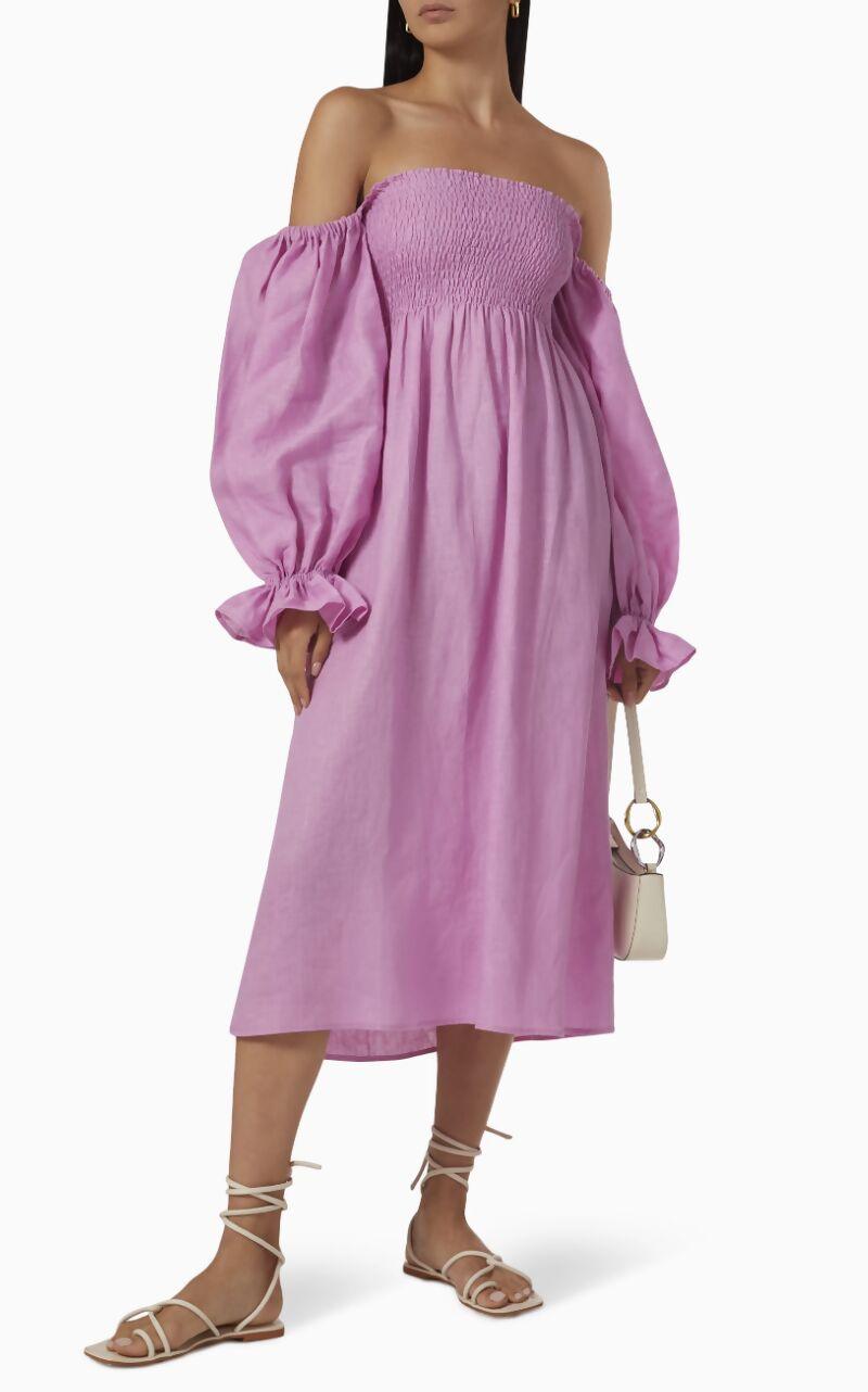 Pink Atlanta Midi Dress in Linen - Endless