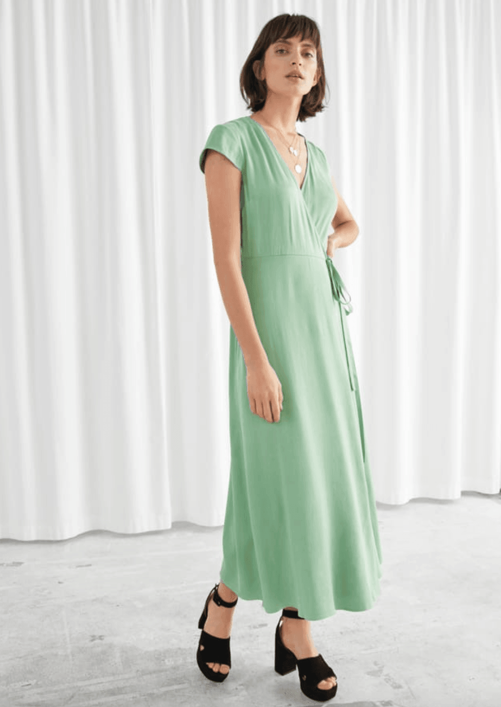 Pistachio Wrap Midi Dress - Endless - UAE Rental and Resale for Women's Fashion